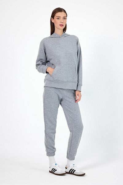 VENA Women's Elastic Leg Gray Melange Regular Fit Basic Sweatpants