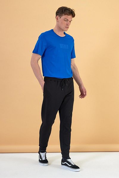 VENA Ανδρικό Marc Black Slim Fit Φούτερ με ελαστικά πόδια