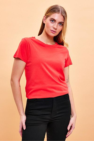 VENA Women's Boyfriend Red Crew Neck Regular Fit Modal T-Shirt (Lyocell)