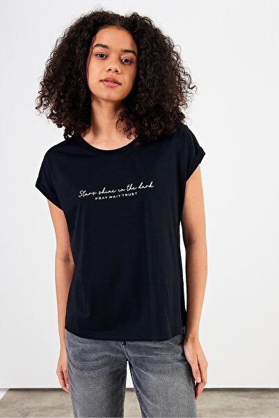 VENA Γυναικείο μπλουζάκι Shine μαύρο με λαιμόκοψη με κανονική εφαρμογή