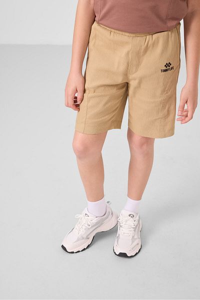 TOMMY LIFE Κανέλα-Σκούρο Μπεζ Βαμβακερό Oversize Fit Υφαντό ελαφρύ εύκαμπτο ανδρικό σορτς Chino - 11276