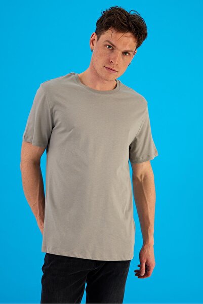 VENA Erkek Danny Gri Sıfır Yaka Pamuklu Basıc Tişört