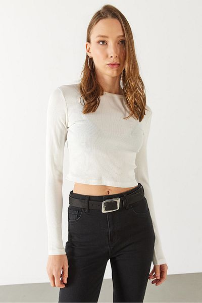 VENA Maria Μακρυμάνικο Crop T-Shirt - ΜΑΛΑΚΙ