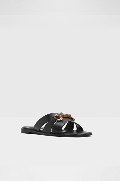 Aldo MONA-TR - Hakiki Deri Hasır Tabanlı Siyah Kadın Düz Terlik