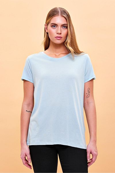 VENA Tricou de damă Boyfriend, albastru deschis, cu decolteu rotund, cu croiala normală (Lyocell)