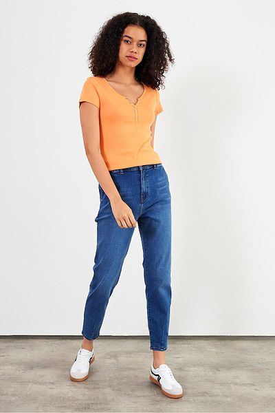 VENA Tricou de damă Matilda portocaliu cu nasturi detaliat pe corp