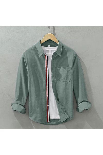 King Brothers Βαμβακερό καλοκαιρινό λεπτό ύφασμα ριγέ Oversize ανδρικό πουκάμισο με τσέπες πράσινο