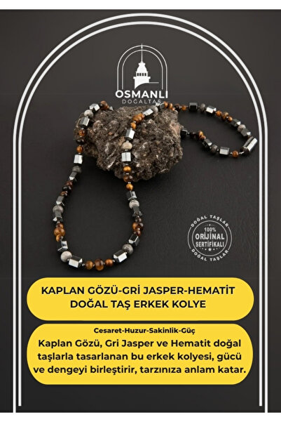 OSMANLI DOĞAL TAŞ Kaplan Gözü-gri Jasper-hematit Doğal Taş Erkek Kolye