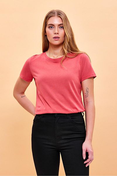 VENA Γυναικείο T-shirt Boyfriend Terracotta Μπλουζάκι με Λαιμόκοψη (Lyocell)