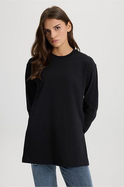 VENA Tricou negru gros de damă cu fantă laterală