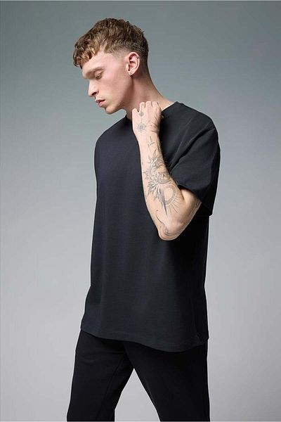 VENA Ανδρικό χοντρό μπλουζάκι Oversize μαύρο - 200831-028