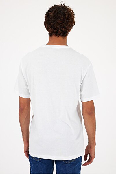VENA Men's White Logo Printed Vena Embossed T-Shirt - Crew Neck