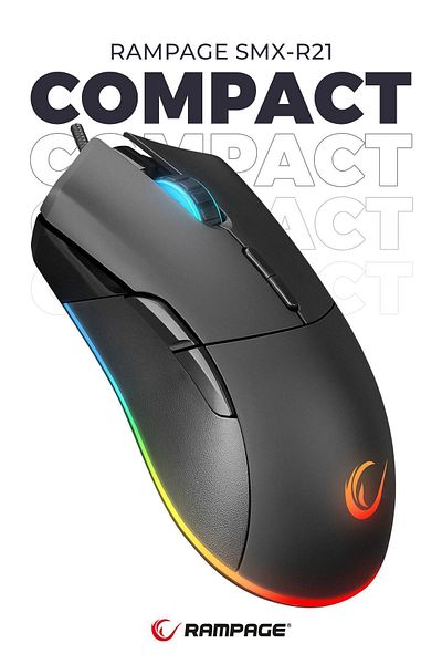 Rampage Mouse Gaming Smx-r21 Compact, Rgb, Senzor Instant A825, 7200 Dpi/1000hz, 7 Butoane, Programabil
