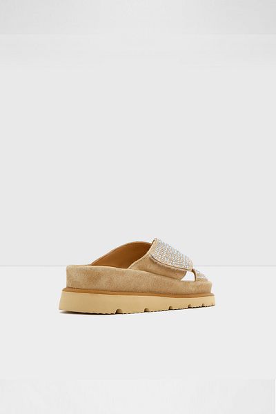 Aldo Linnie-Tr - Genuine Leather Thick Sole Stone Beige Women's Slippers