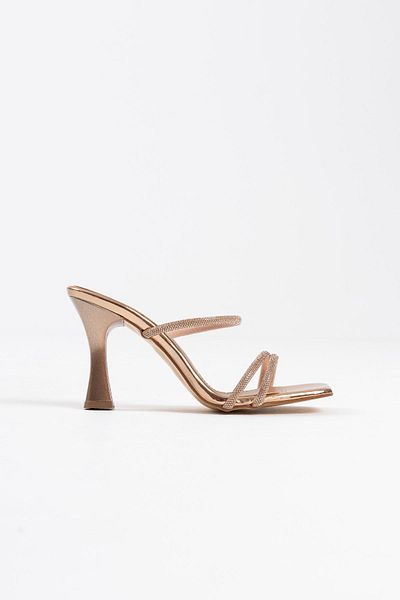 EMOYRA Alvina Bronze Mirror Stone Women's Heeled Slippers