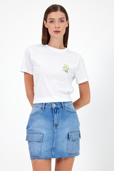 VENA Tricou de damă cu imprimeu alb - vară, decolteu