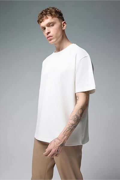 VENA Ανδρικό χοντρό μπλουζάκι Oversize Ivory - 200831-357
