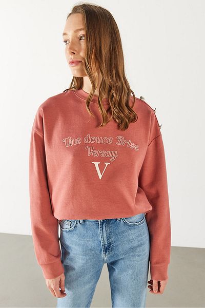 VENA Embroidered Sweatshirt with Shoulder Button Detail - Gülkurusu