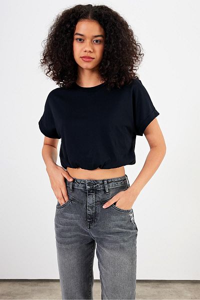 VENA Tricou de damă Jess Black Balloon Form Crop