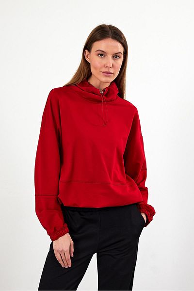 VENA Women's Norah Red Collar Detailed Regular Fit Sweatshirt