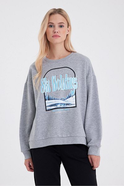 VENA Γυναικείο φούτερ με στάμπα Holiday Grey Melange