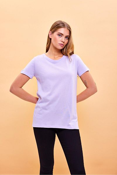 VENA Tricou modal pentru femei Boyfriend, liliac, cu decolteu obișnuit, cu croiala normală (LYOCELL)