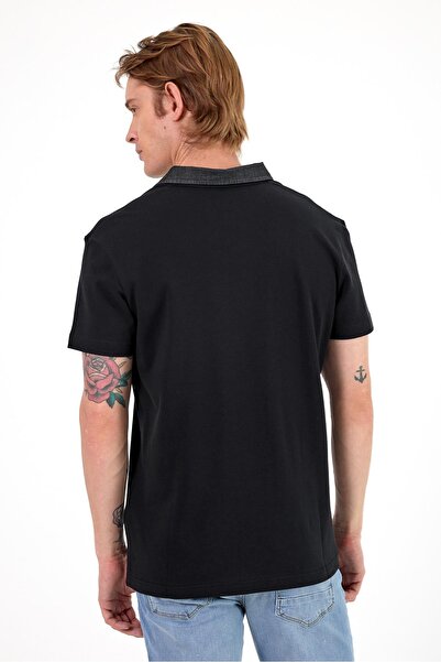 VENA Ανδρικό μπλουζάκι Marco Black Regular Fit Jean Collar με λεπτομέρεια Pique