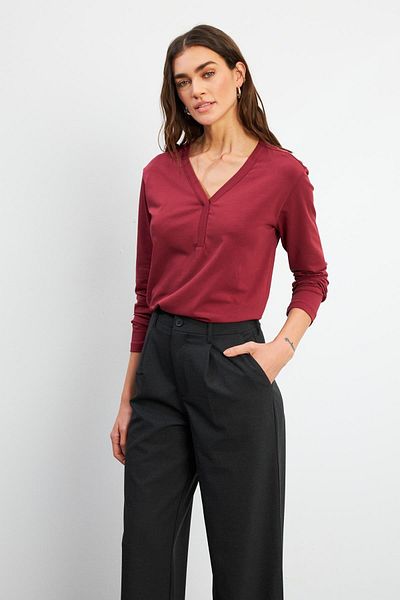 VENA Tricou de damă roșu Claret cu detaliu de țevi