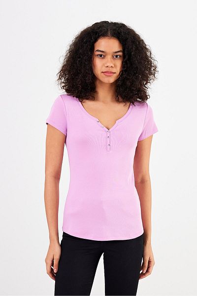 VENA Tricou de damă Matilda liliac cu butoane detaliat pe corp