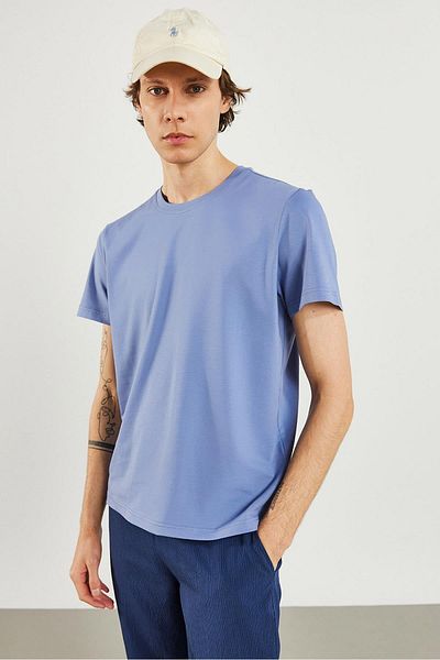 VENA Tricou de bază Ken Sky Blue pentru bărbați, cu decolteu normal, cu croiala normală - 29716-1101