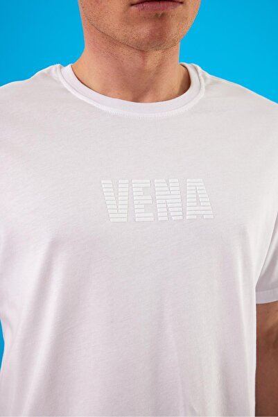 VENA Ανδρικό μπλουζάκι με λαιμόκοψη με λευκό λογότυπο Vena