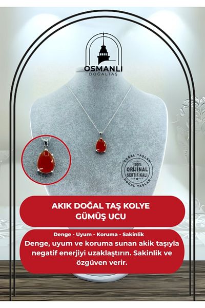 OSMANLI DOĞAL TAŞ Certified Agate Natural Stone Pendant, With Silver Chain 1.5x1.5 Cm, M479