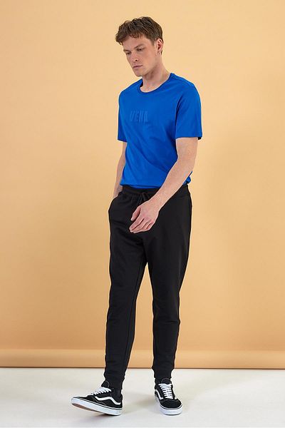 VENA Ανδρικό Marc Black Slim Fit Φούτερ με ελαστικά πόδια