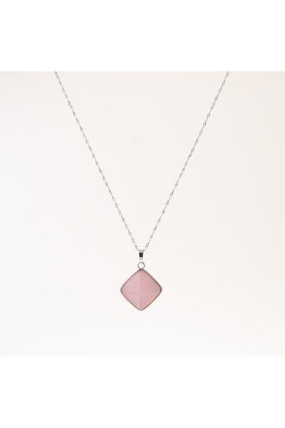 OSMANLI DOĞAL TAŞ Sertifikalı Pembe Kuvars Doğaltaş Kolye Ucu, Gümüş Zincirle Birlikte Ku007