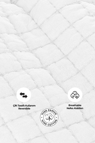 Evlen Home Collection 100% Cotton Double Bedspread Set Stone Washed 3 Piece Fiber Filled Soft Joy White
