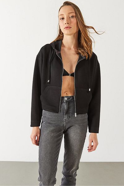 VENA Суитшърт с цип Jovie Soft Texture (CUPRO) - ЧЕРЕН