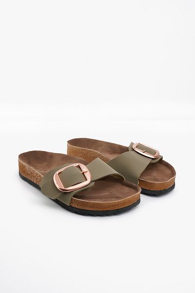 Blyss Women's Slippers Khaki Nubuck Leather Skin Summer Single Buckle Adjustable Stylish Daily Slippers