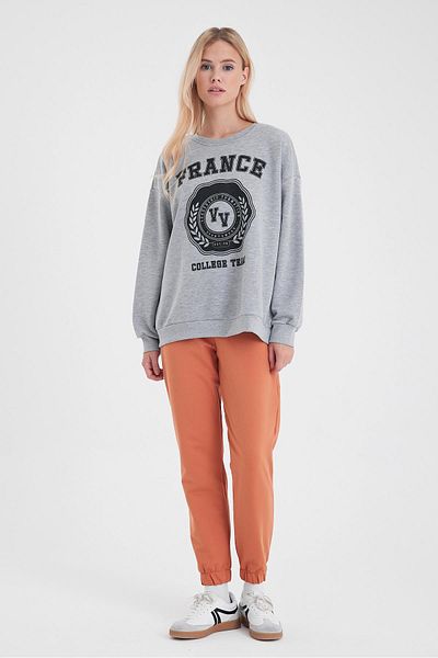 VENA Γυναικείο φούτερ College Grey Melange με στάμπα