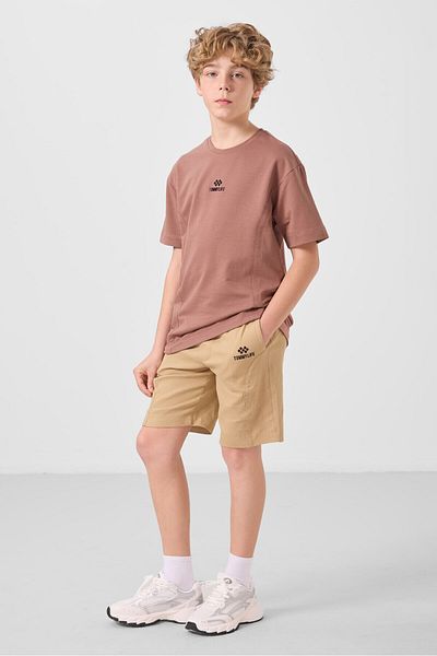 TOMMY LIFE Κανέλα-Σκούρο Μπεζ Βαμβακερό Oversize Fit Υφαντό ελαφρύ εύκαμπτο ανδρικό σορτς Chino - 11276