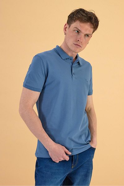 VENA Ανδρικό μπλουζάκι Martin Blue Slim Fit Polo Neck Pique