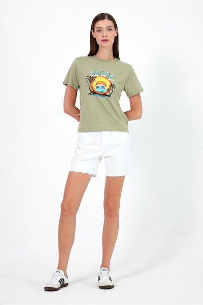 VENA Tricou Aloha pentru damă - Imprimat cu ceai de insulă, decolteu