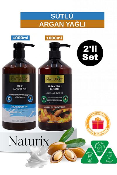 Naturix Milk Shower Gel & Argan Oil Shower Gel Set of 2 - 1000 ml