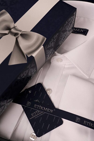 Etikmen Εισαγόμενο σατέν λευκό πουκάμισο με κουτί δώρου
