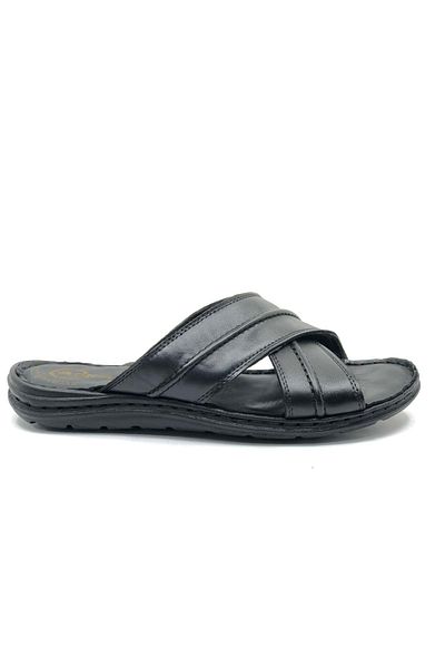 KOCAMANLAR Soldier 1922-25 100% Genuine Leather Men's Full Orthopedic Slippers Black