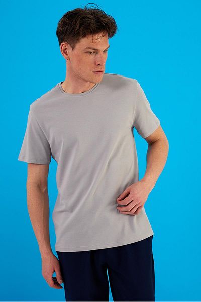 VENA Ανδρικό μπλουζάκι Ken Grey Crew Neck Regular Fit Pique Basic