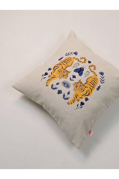 Galia Tasarım Κάλυμμα μαξιλαριού Tiger Charm Tiger & Evil Eye Motif 45x45 cm