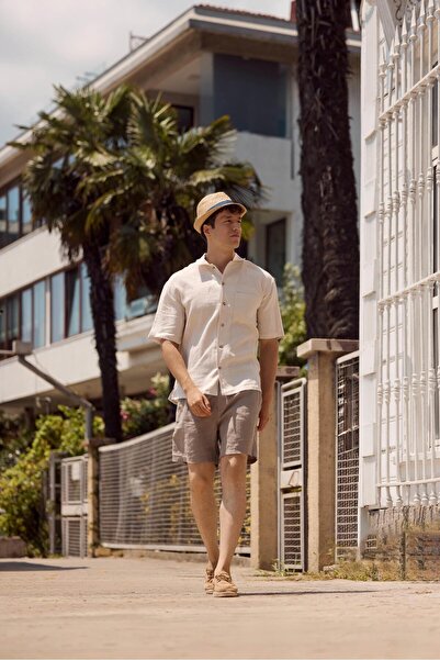 VENA Alex Khaki Men's Linen Shorts - Elastic Waist