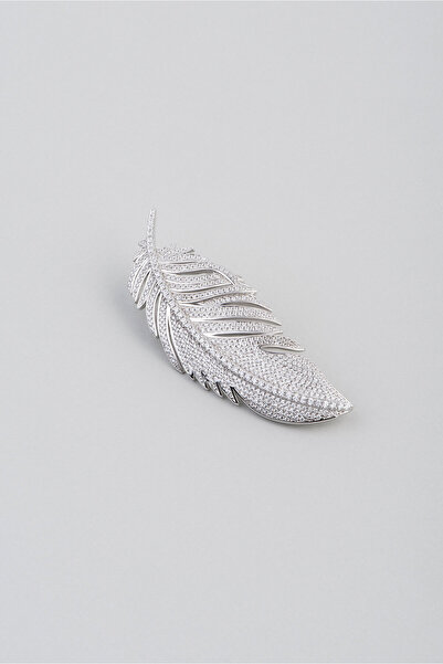 So CHIC... Baykuş Tüyü 18 Ayar Beyaz Altın Kaplama Gümüş Broş