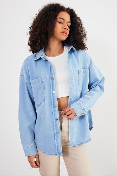VENA Jachetă de damă Sementa Sky Blue Boyfriend Cut Bluză