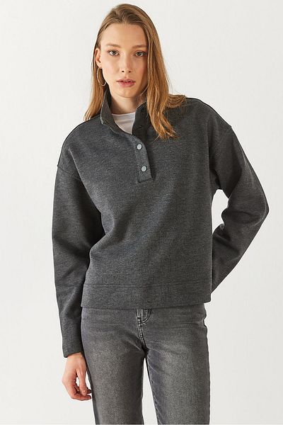 VENA Φούτερ Molly Collar Snap Fastener - ΑΝΘΡΑΚΙΤΗΣ